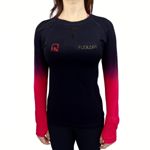 FLEXAFIT Long Sleeve Training Top – Black & Red with Crystal Logo